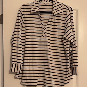 Jane and Delancey Navy and White Striped Button Down Shirt